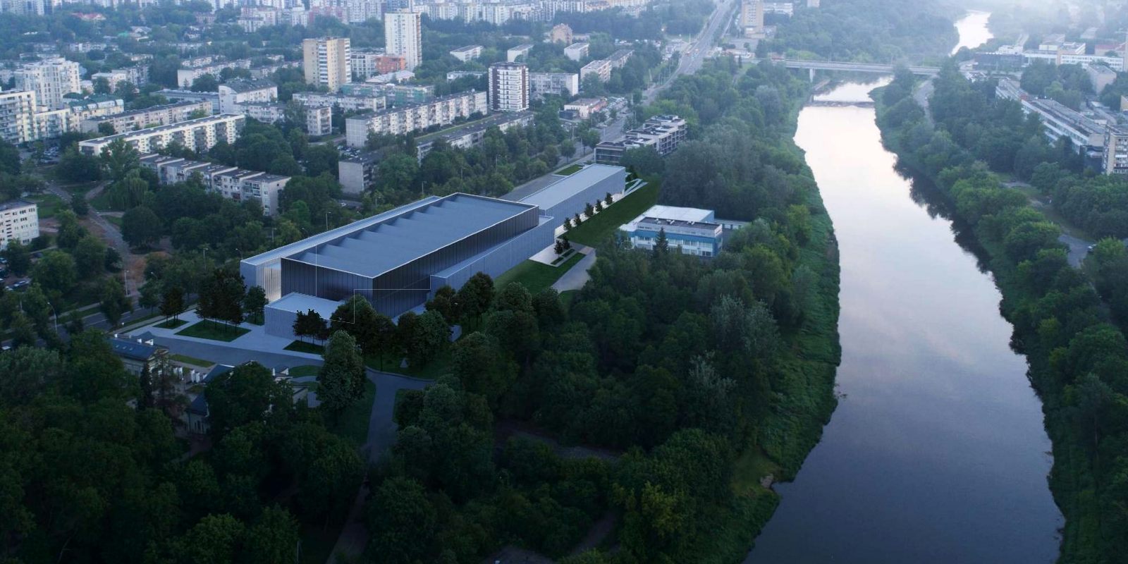 Žirmūnų lengvosios atletikos manežo vizualizacija prie Neries